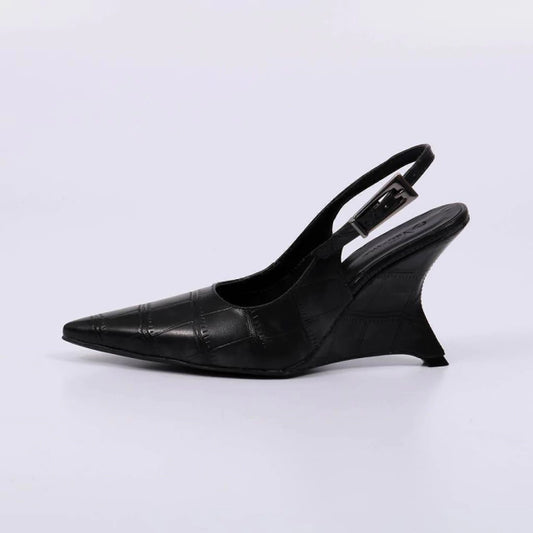 Ivy - Scarpin Feminino Slingback Salto Médio Bico Fino Preto
