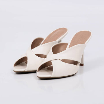 Canes - Tamanco Feminino Salto Alto Tiras Cruzadas Off-white