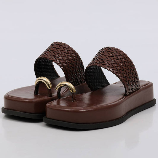 Lara - Flatform Feminina Flatform Tira Trançada Argola Marrom