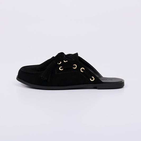 Zoe - Mule Feminino Camurça Com Franjas Preto