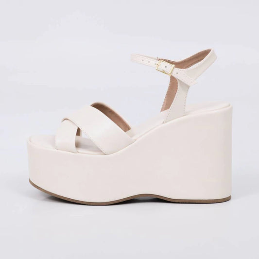 Charlote - Sandália Feminina Plataforma Fivela Meia Pata Off-white