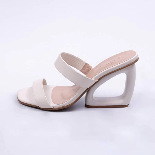 Olinda - Tamanco Feminino Bico Quadrado Salto Geométrico Off-White