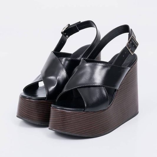 Serena - Sandália Feminina Anabela Plataforma Preto