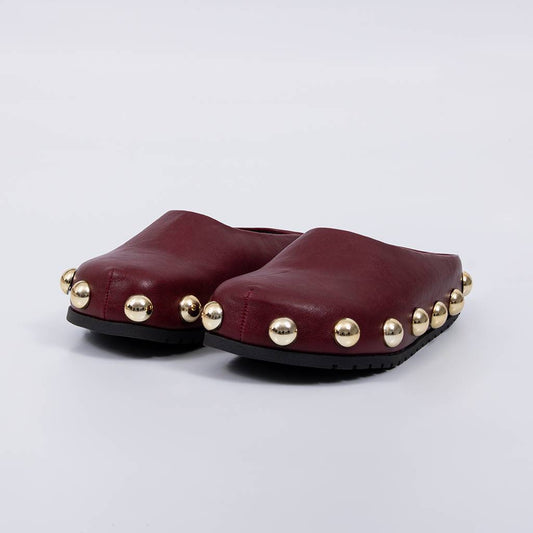 Oslo - Clog Feminino com Tachas Douradas Vermelho
