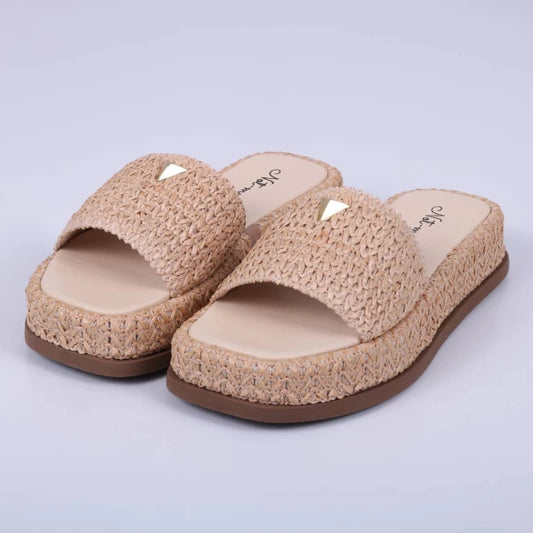 Capri - Flatform Feminina Aplicação Palha