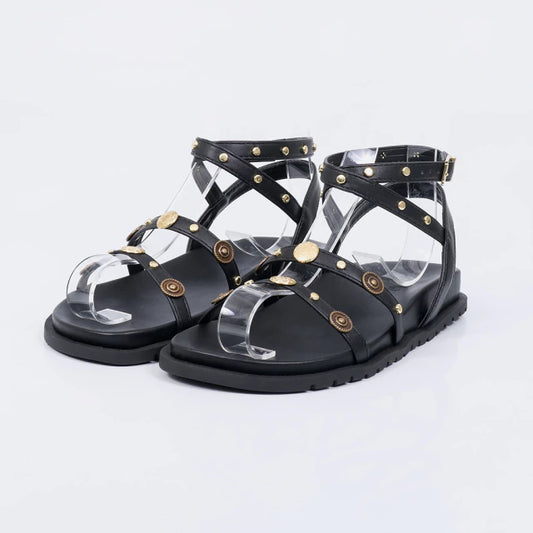 Braga - Sandália Flat Anatômica Feminina Aplicações Preto