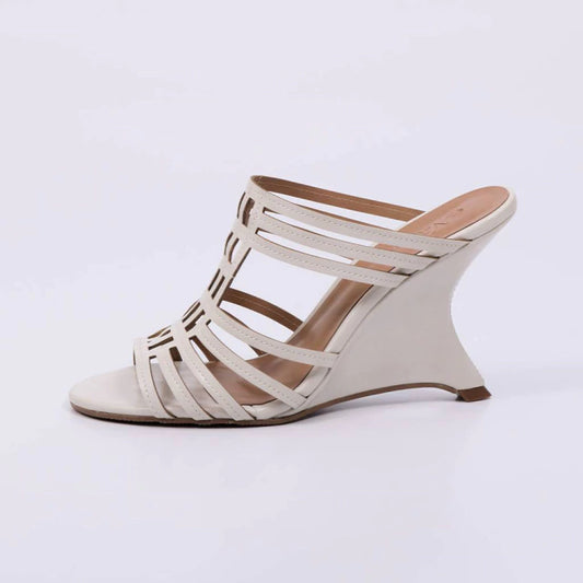 Martina - Tamanco Feminino Salto Anabela Tiras Vazadas Off White