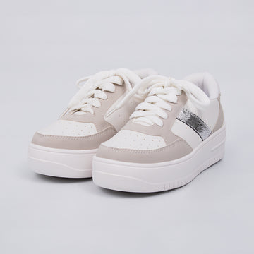 Eleven - Tênis Feminino Casual Brilho Plataforma Branco/Cinza