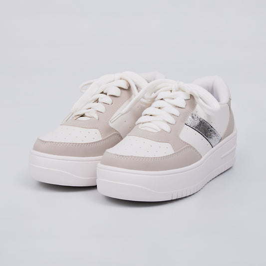 Eleven - Tênis Feminino Casual Brilho Plataforma Branco/Cinza