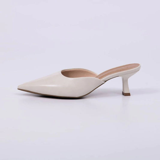 Elíse - Mule Feminino Salto Alto Bico Fino Off White