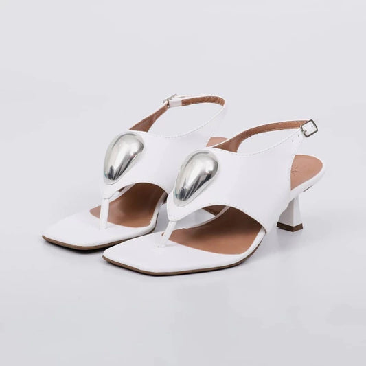 Recife - Tamanco Feminino Bico Quadrado Slingback Branco