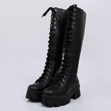 Gringa - Bota Feminina Tratorado Cadarço Cano Alto Preto