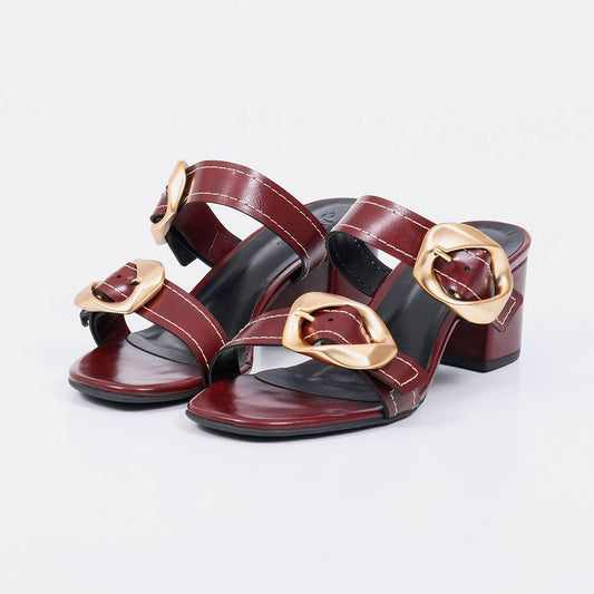 Sierra - Tamanco Feminina Fivela Dourada Salto Bloco Vermelho