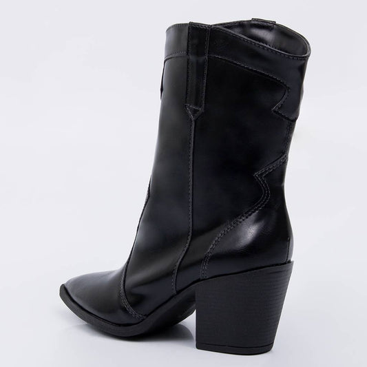 Piton - Bota Feminina Cano Médio Bico Fino Salto Preto