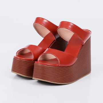 Vancouver - Tamanco Feminino Anabela Vermelho Terroso