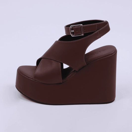 York - Sandália Feminina Anabela Plataforma Marrom