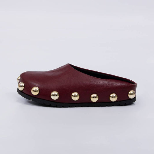 Oslo - Clog Feminino com Tachas Douradas Vermelho