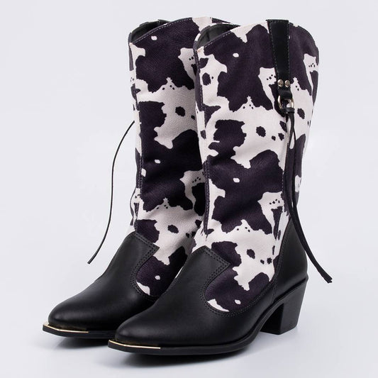 Silo - Bota Feminina Cano Curto Salto Baixo Bico Fino Vaca Preto