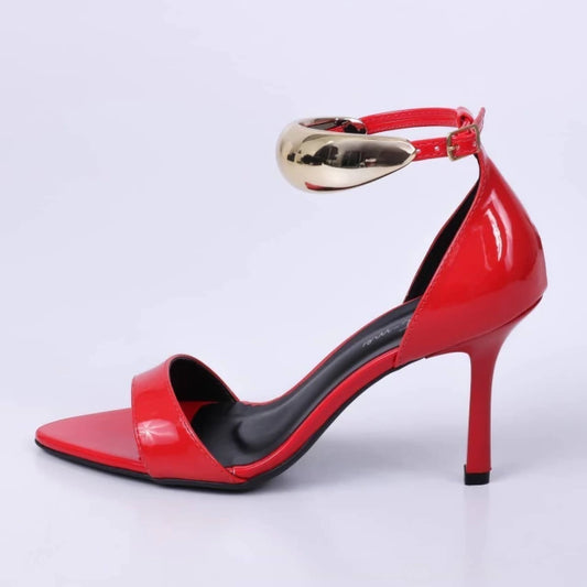 Francis - Sandália Feminina Verniz Salto Alto Bico Folha Vermelho