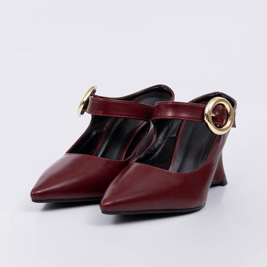 Jolie - Scarpin Feminino Anabela Tira Fivela Redonda Bordo