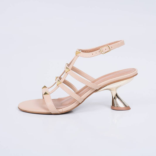 Delfi - Sandália Feminina Fivela Salto Taça Dourado Bege