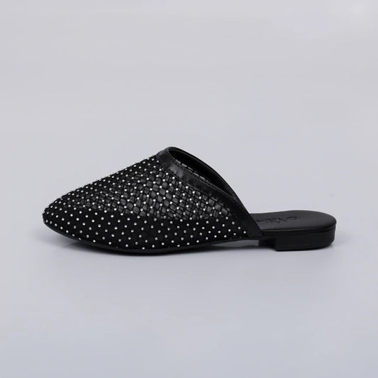 Ariel - Mule Feminina Tela Fechada Aplicação Preta