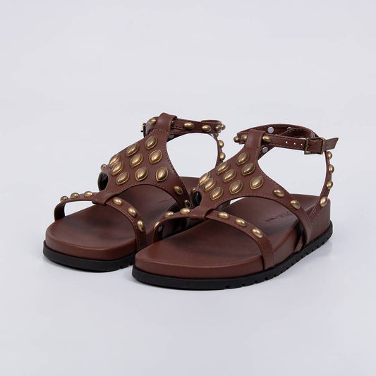 Ágata - Papete Feminina Anatômica Tachas Douradas Fivela Marrom