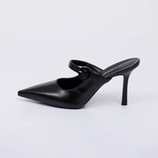 Soho - Mule Feminino Bico Fino Salto Alto Tira Central Preto