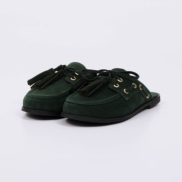 Zoe - Mule Feminino Camurça Com Franjas Verde