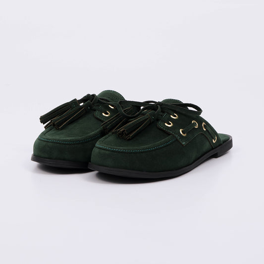 Zoe - Mule Feminino Camurça Com Franjas Verde
