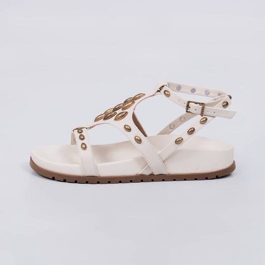Ágata - Papete Feminina Anatômica Tachas Douradas Fivela Off-white