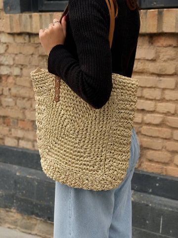 Duna - Bolsa Feminina Palha Trançada Alça Dupla Bege