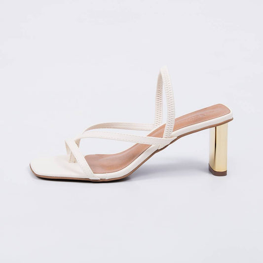 Montreal - Sandália Feminina Tiras Finas Salto Dourado Off-white