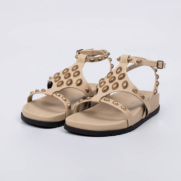 Ágata - Papete Feminina Anatômica Tachas Douradas Fivela Cinza