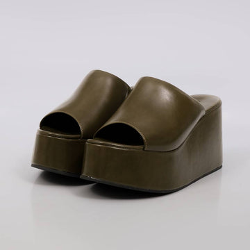 Upper - Tamanco Feminino Plataforma Alta Bico Redondo Verde Musgo