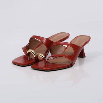 Leblon - Tamanco Feminino Salto Detalhe Dourado Marrom Terroso