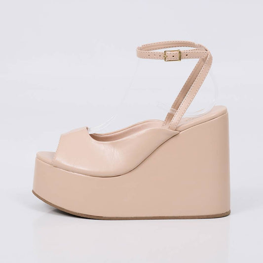 Savanna - Sandália Feminina Anabela Aberta Nude