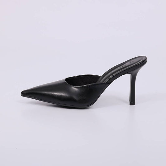 Lívia - Mule Feminino Bico Fino Salto Alto Preto