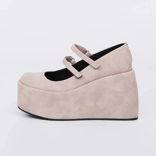 Lolita - Sapato Feminino Plataforma Camurça Bico Redondo Cinza