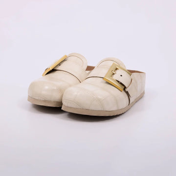 Daphine - Mule Casual Feminino Salto Tratorado Com Fivela Off White