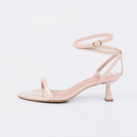 Eudora - Sandália Not-me Verniz Bico Folha Salto Médio Bege