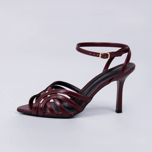 Ambar - Sandália Feminina Salto Fino Tiras Cruzadas Vermelho