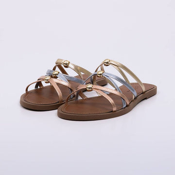 Sage - Rasteira Feminina Tiras Metalizadas Multicolor Cobre