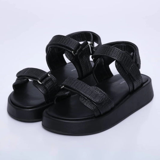 Moscou - Sandália Papete Feminina Flatform Velcro Preta