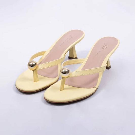 Mel - Tamanco Feminino Bico Redondo Aplicação Amarelo