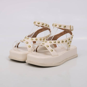 Isabel - Papete Feminina Flatform Tachas Metálicas Off-white