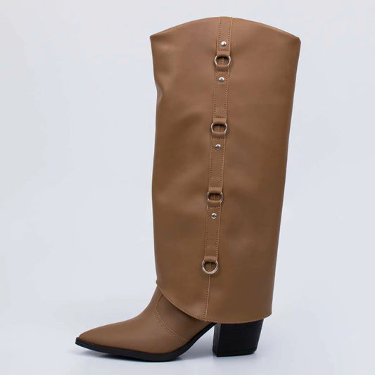Arizona - Bota Feminina Aplicação Cano Dobrado Marrom Claro
