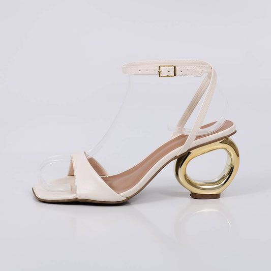 Egito - Tamanco Feminina Salto Redondo Tiras Finas Off-white