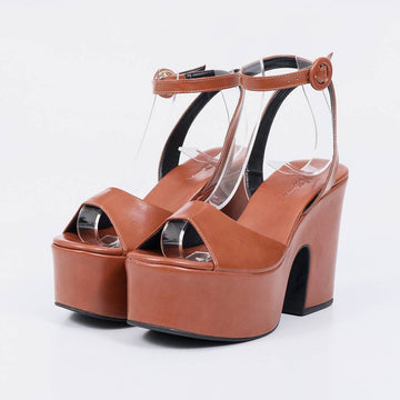 Celine - Sandália Feminina Plataforma Salto Bloco Alto Caramelo