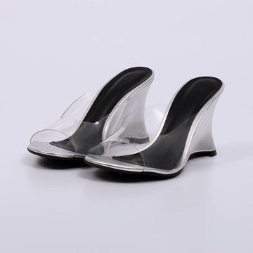 Lola - Tamanco Feminino Salto Anabela Vinil Transparente